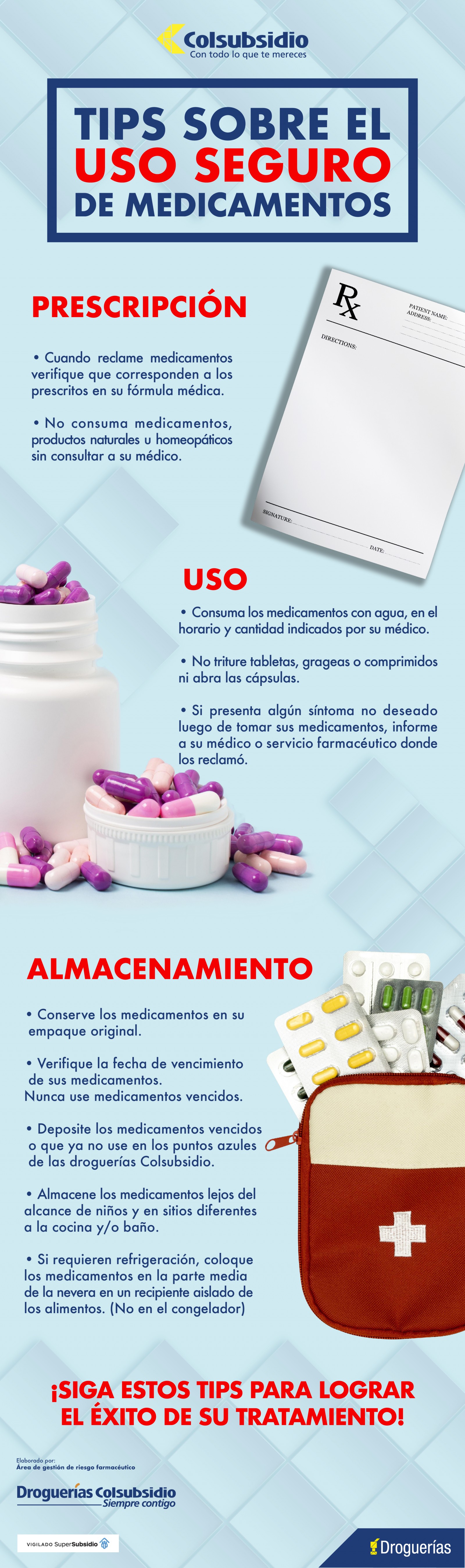 Infografía sobre tips del uso seguro de medicamentos.